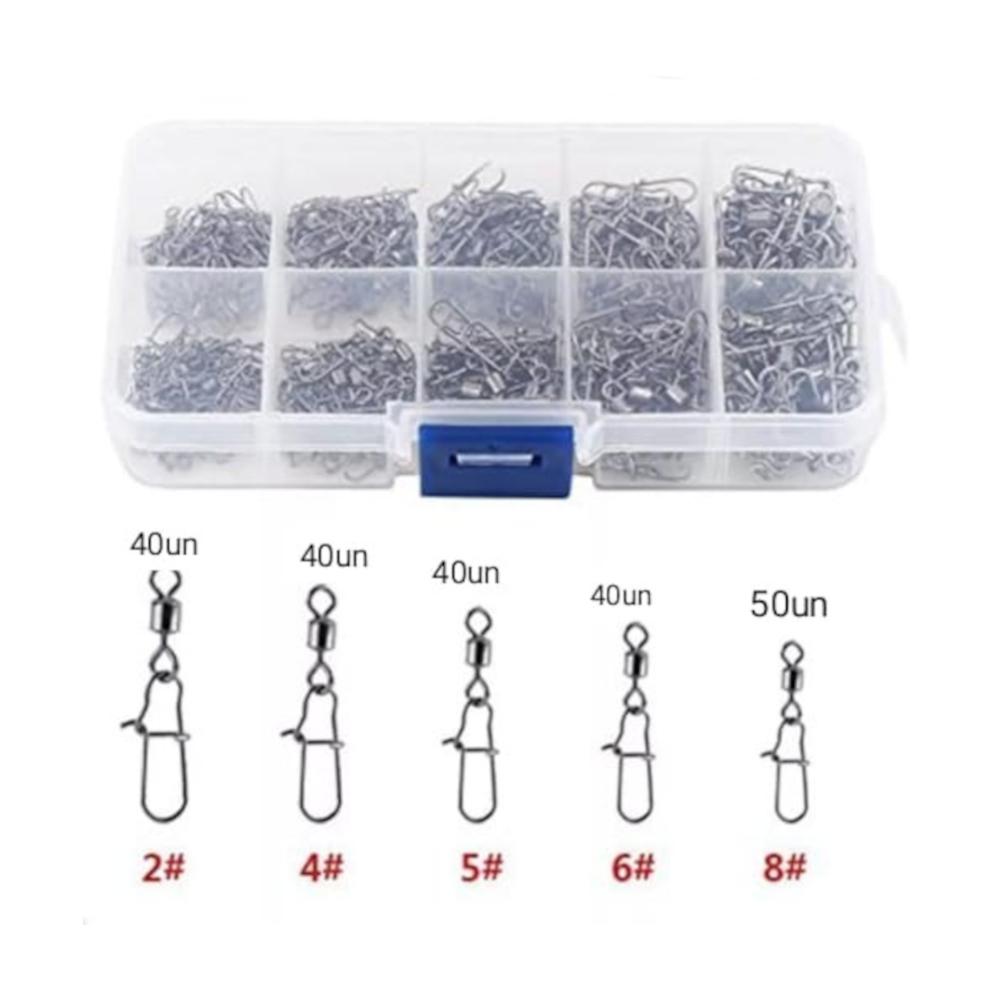 Kit 210 Snap Girador Lorben Pesca Engate Rápido Com Estojo De Armazenamento