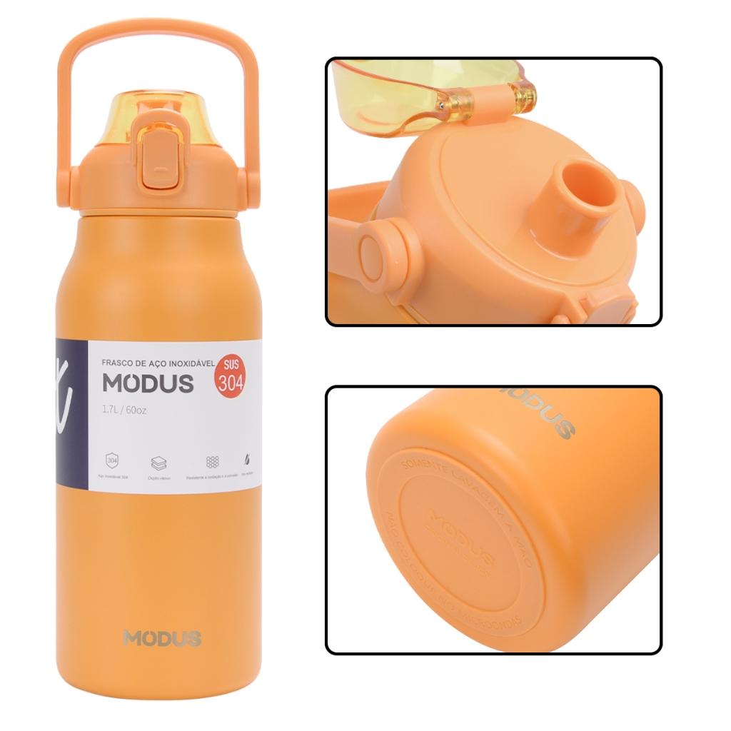 Modus Garrafa Térmica 1700ml De Grande Capacidade Em Aço Inoxidável Com Canudo