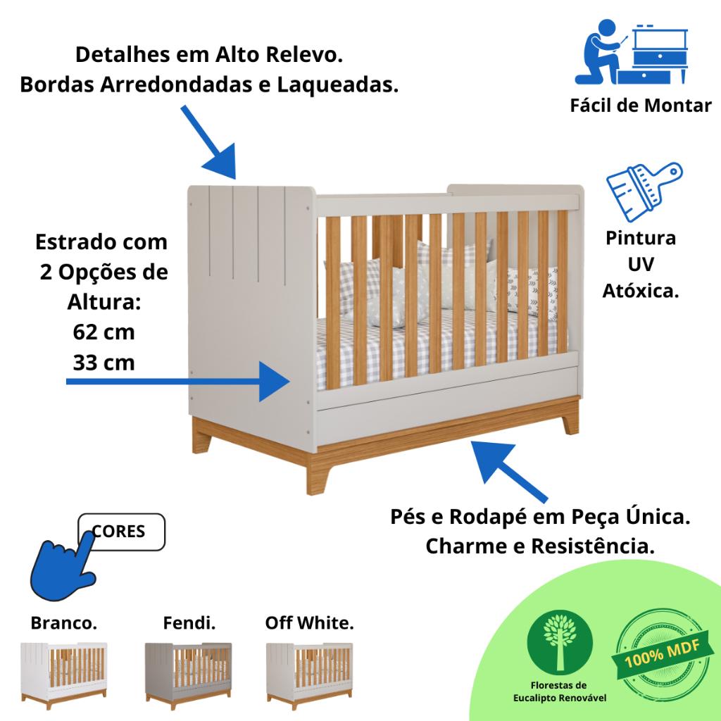 Berço Americano Mini Cama 2 Em 1 Retrô 100 Mdf