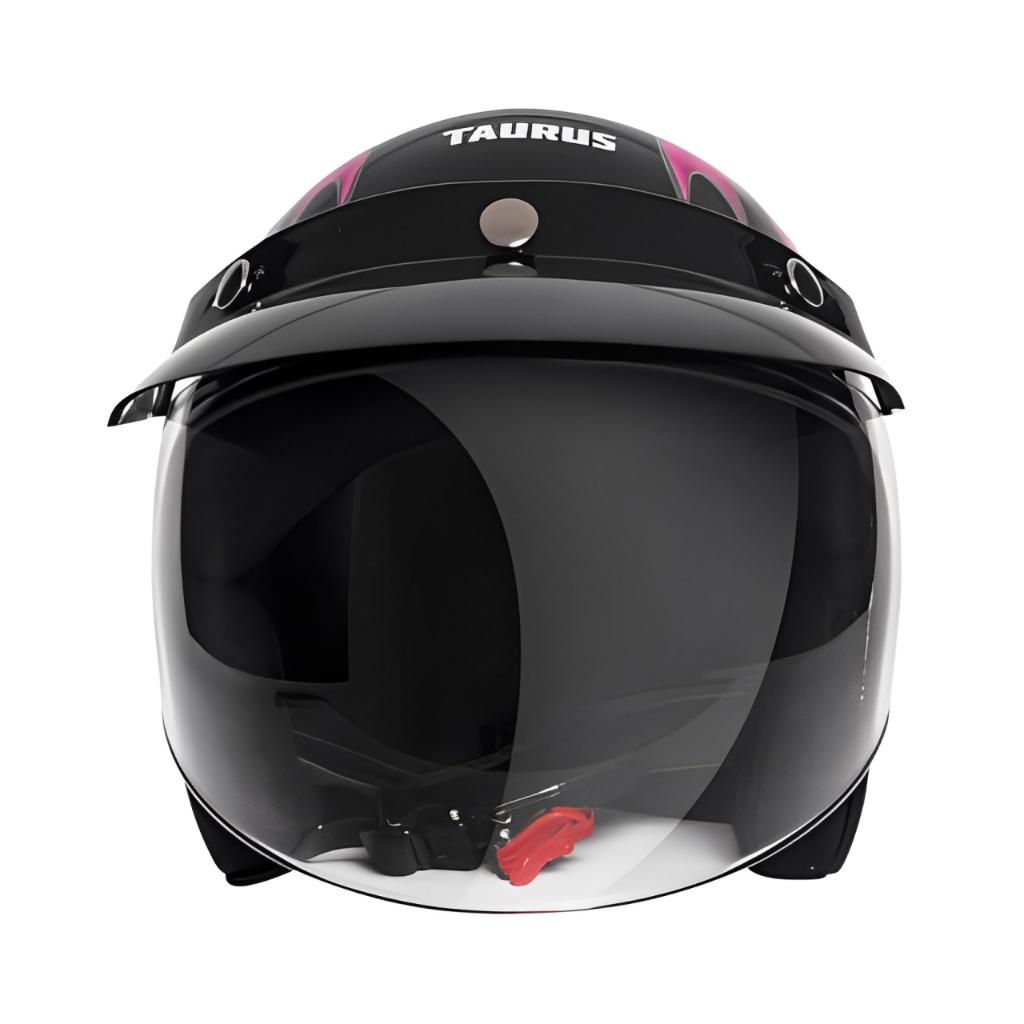 Capacete Aberto Taurus Wind Tecno Femme Preto Brilhante E Pink Com Viseira
