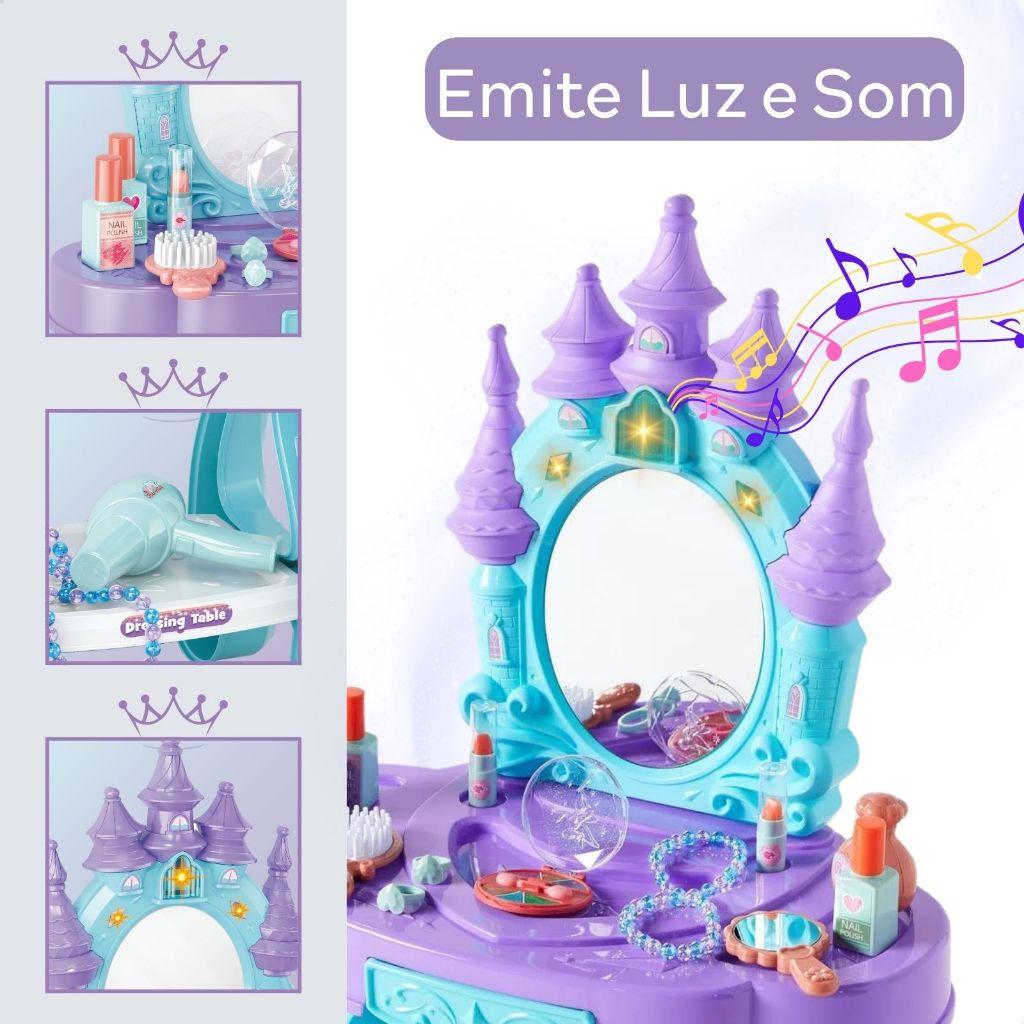 Penteadeira Infantil Castelo Emite Luz E Som Princesa Com 15 Acessórios De Beleza