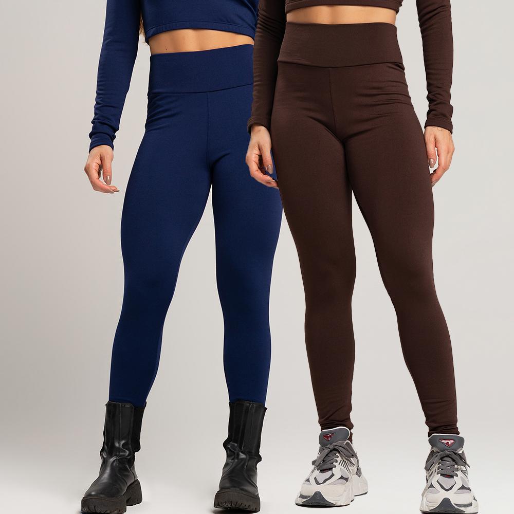 Kit 2 Calças Legging Peluciadas Flaneladas Cós Alto Modelador Confortáveis Outono Inverno