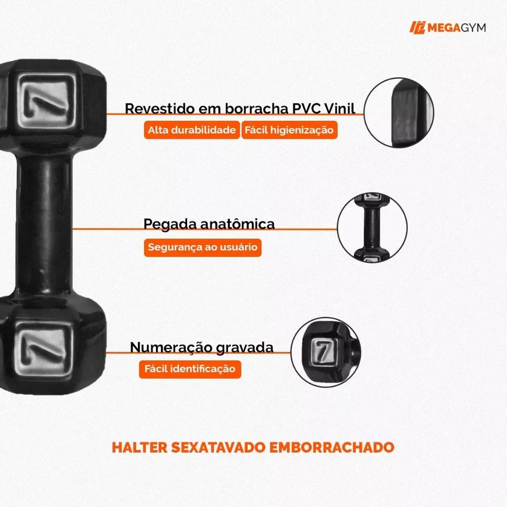 Halter Emborrachado 4kg Peso Academia Dumbell Sextavado Cor Preto