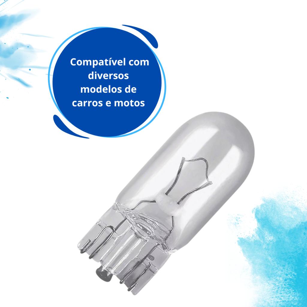 10x Lampada Pingo T10 12V Base Vidro Pingao Meia Luz Filamento Automotivo Carro Moto Placa Ré