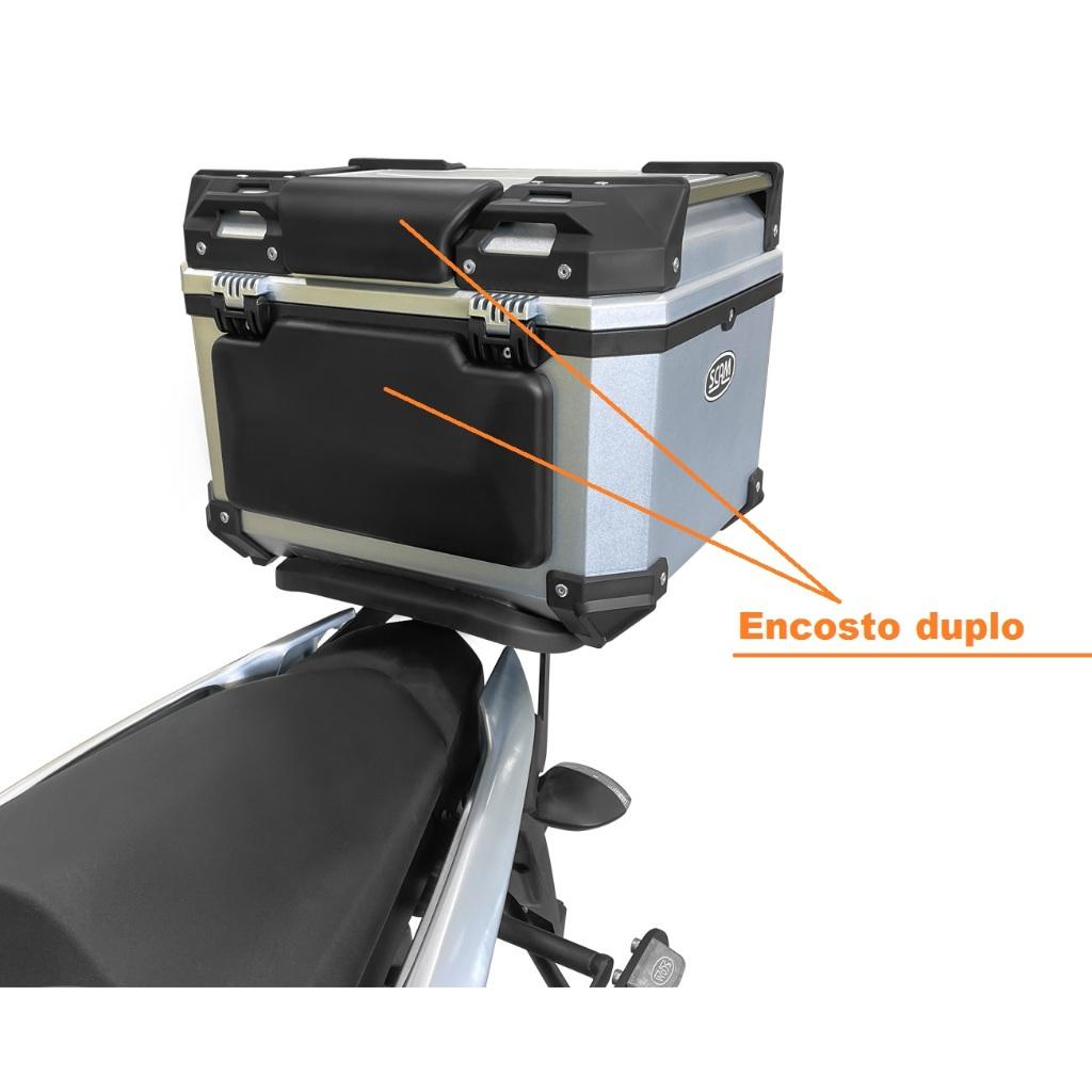 Bau Bauleto Traseiro Moto Universal Top Case Tipo Aluminio Economy Original Scam Prata 42 Litros