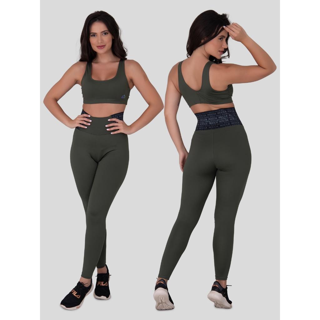 Conjunto Fitness Feminino Poliamida Com Cinta Modeladora Rocca Cós Alto Compressão