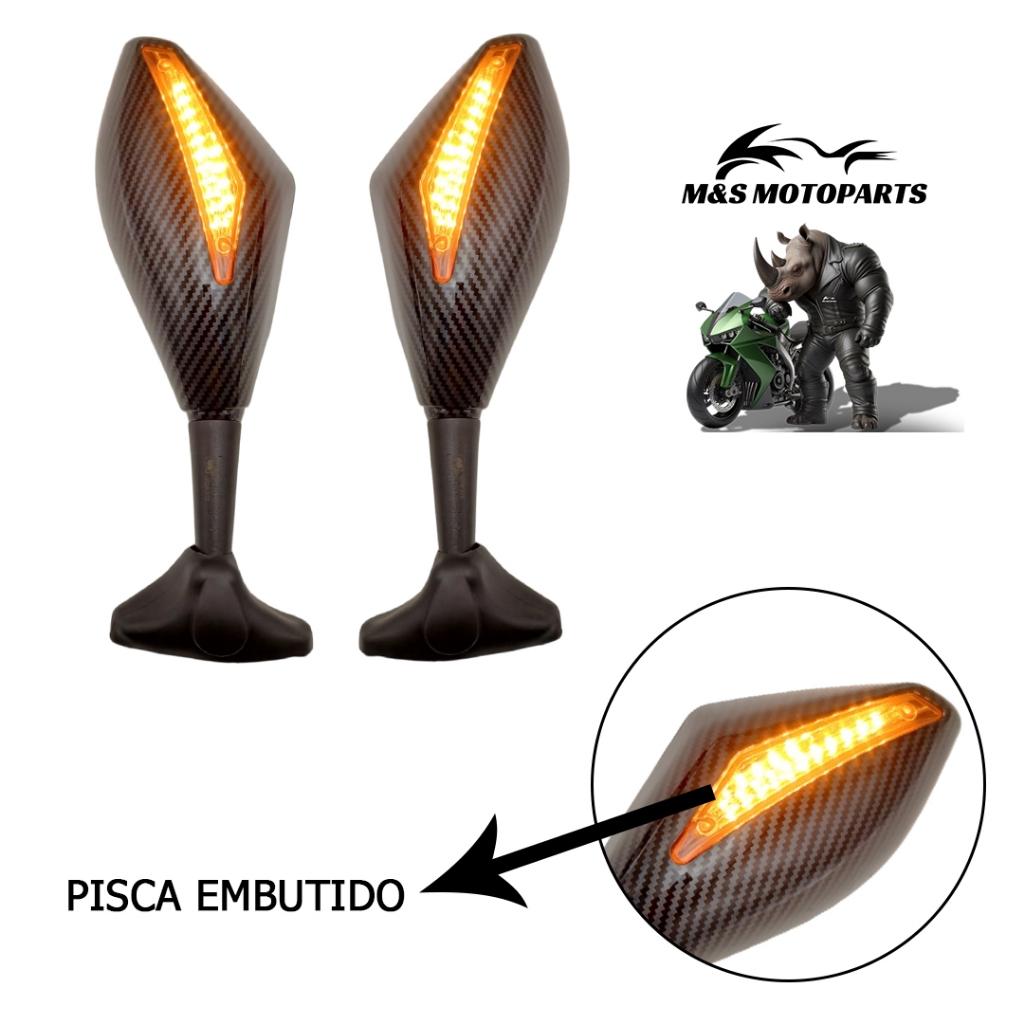 Retrovisor Para Moto Carenada Com Pisca - Retrovisor Carbono Para Moto Carenada Honda Cbr 600rr