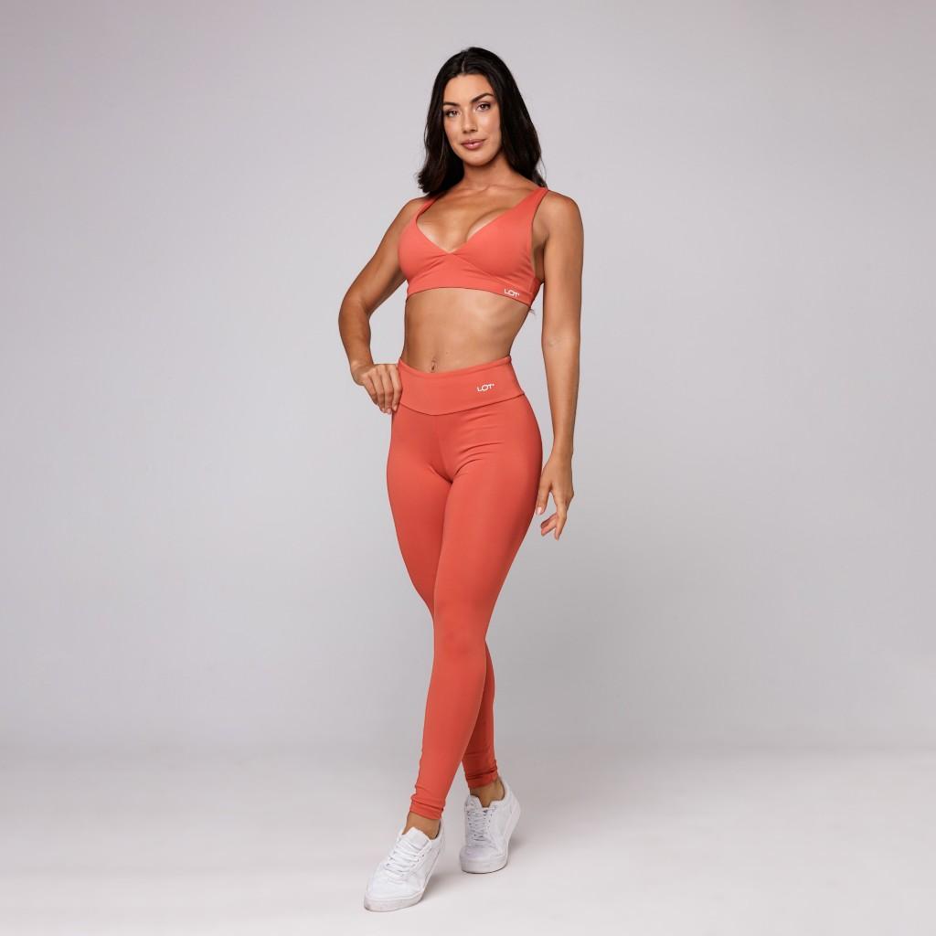 Conjunto Fitness Academia Feminino Top Decote V E Calça Legging Básica Treino Coleção Essential