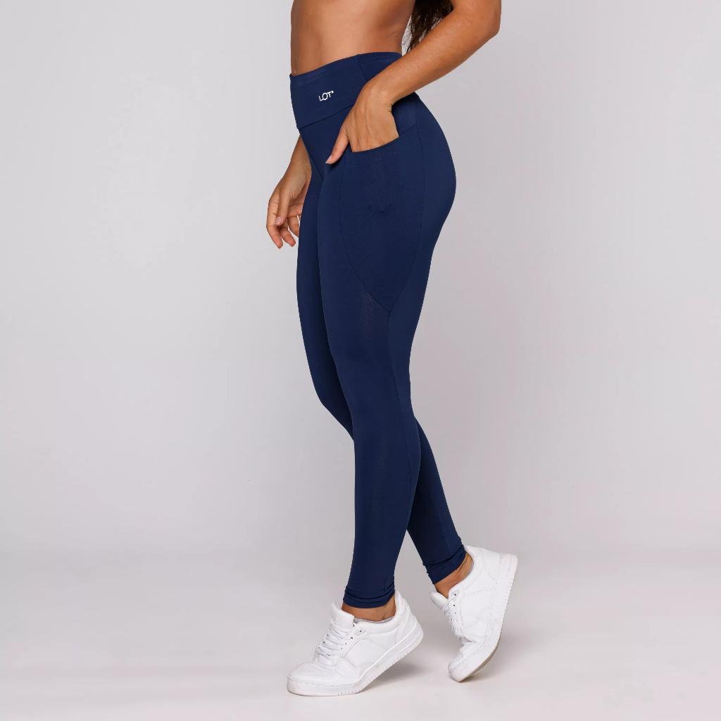 Conjunto Fitness Feminino Academia Top Decote V E Calça Legging Com Bolso Treino Coleção Essential