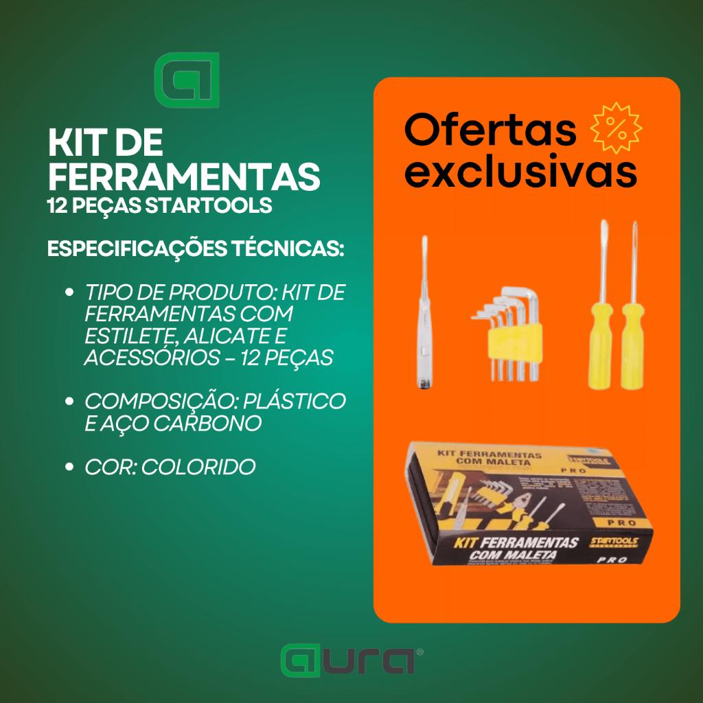 Kit Ferramentas Maleta Com 12 Peças Multiuso Resistente