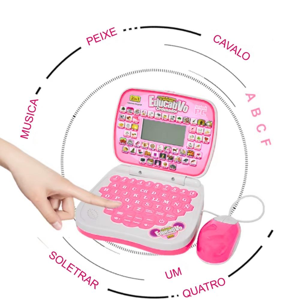 Laptop Infantil Bilíngue Com Mouse Brinquedo Educativo 3 Anos Menina Rosa Mini