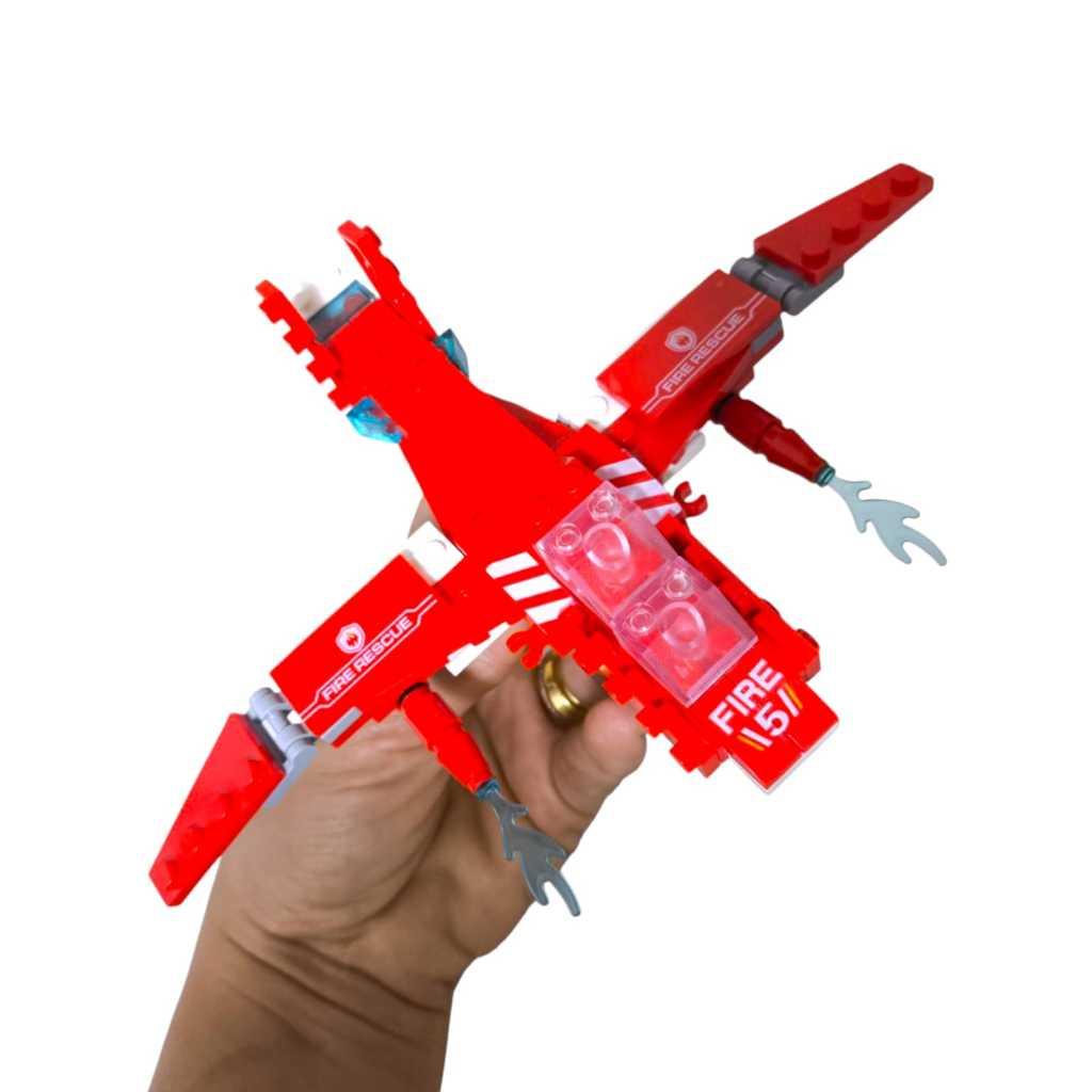 Bloco De Montar Avião De Bombeiro 86 Pçs Brinquedo De Montar Kit Festa Infantil Aniversário Criança