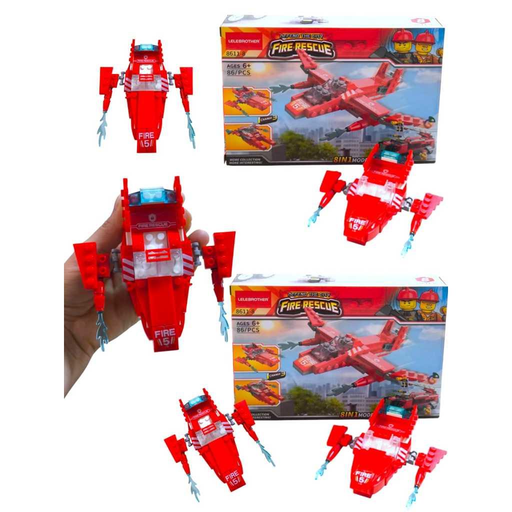 Kit Maleta Maletinha Acrilica + Bloco De Monta Caminhão De Bombeiro Rodinha Lembrancinha Aniversário