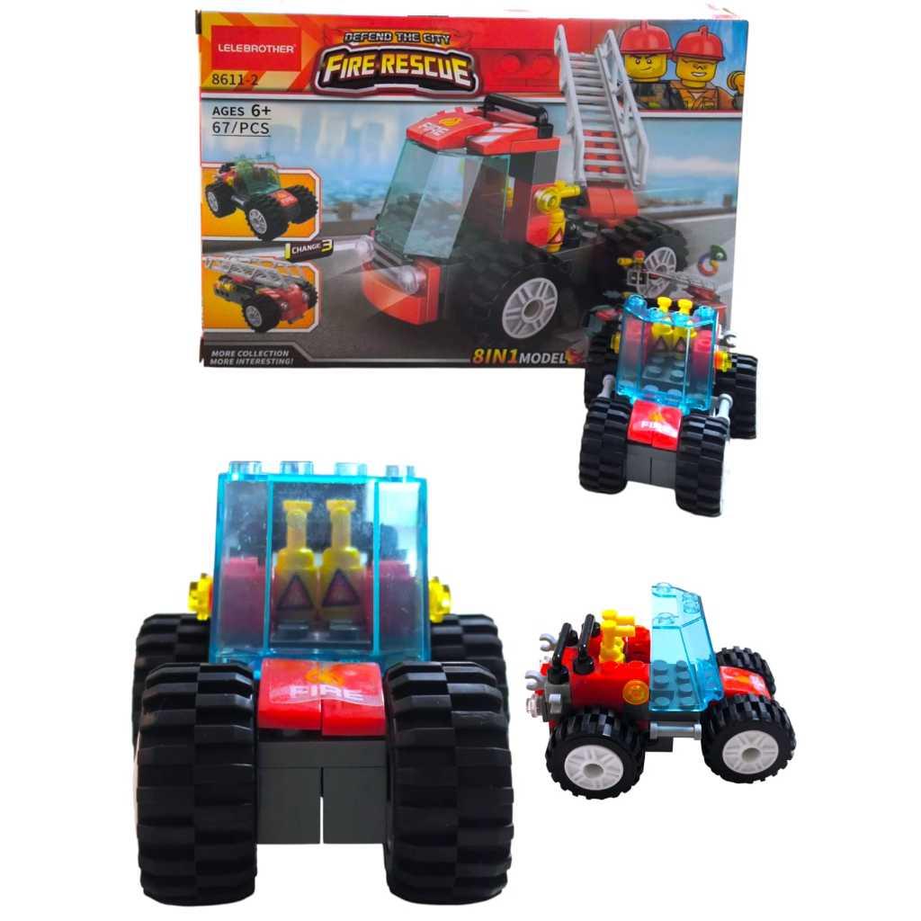 Blocos De Montar Caminhão De Bombeiro C/Escada 67 Pçs 3 Em 1 Fire Rescue Lembrancinha Aniversário