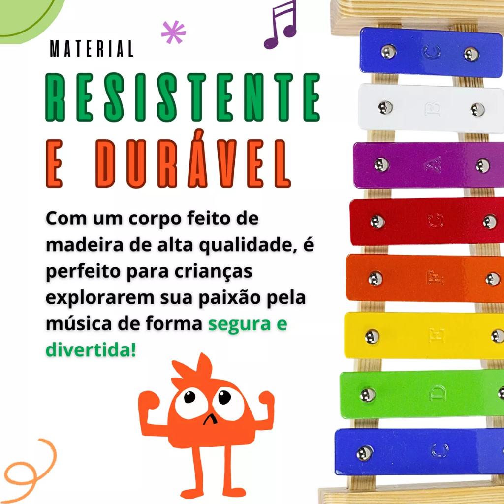 Xilofone Instrumento Musical Infantil Com 8 Notas