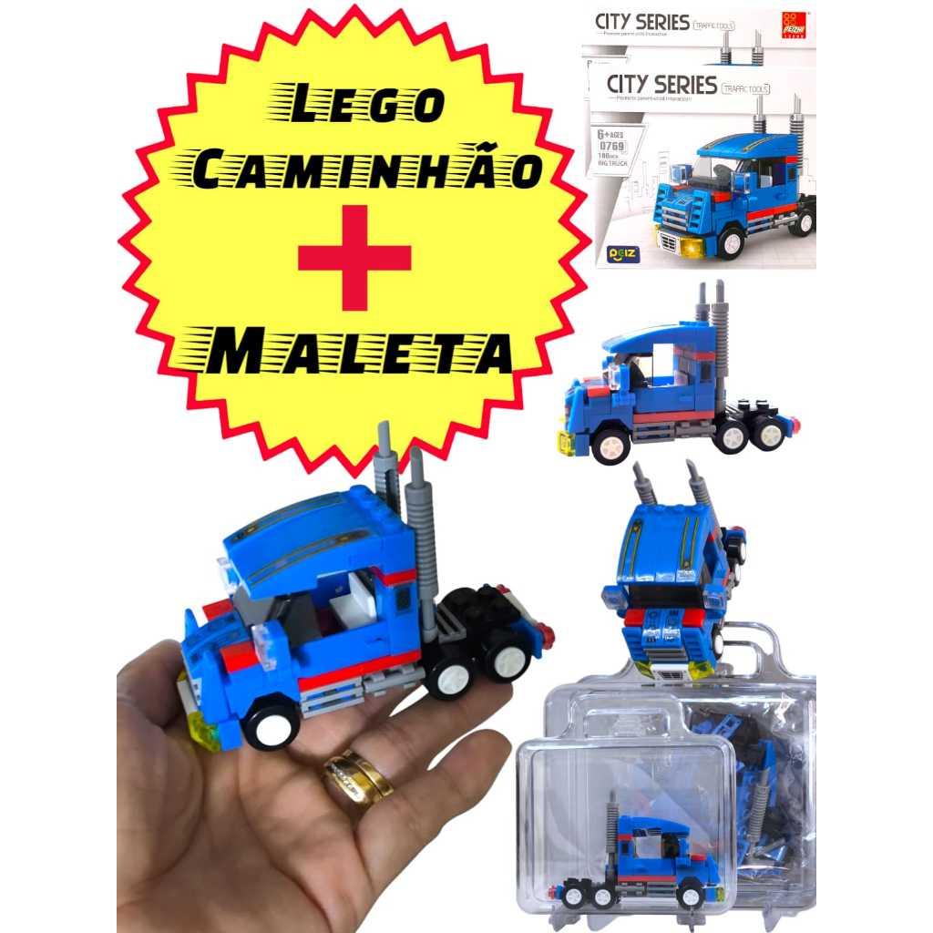 Kit Maleta Acrilica + Bloco De Montar 100 Peças Caminhão P/Kit Festa Lembrancinha Aniversário