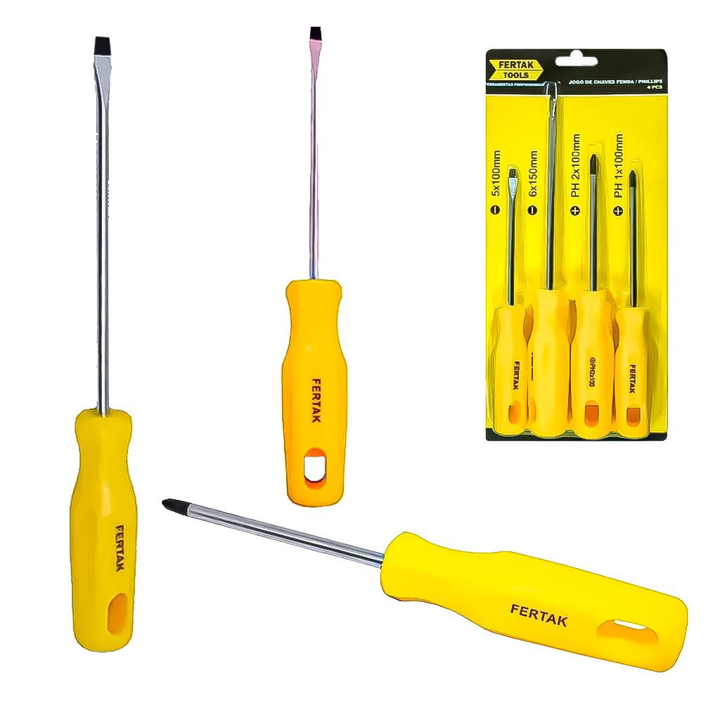 Kit Jogo Chaves Fenda E Philips 4 Peças Multiuso Doméstico Geral Aperto Desaperto Parafusos