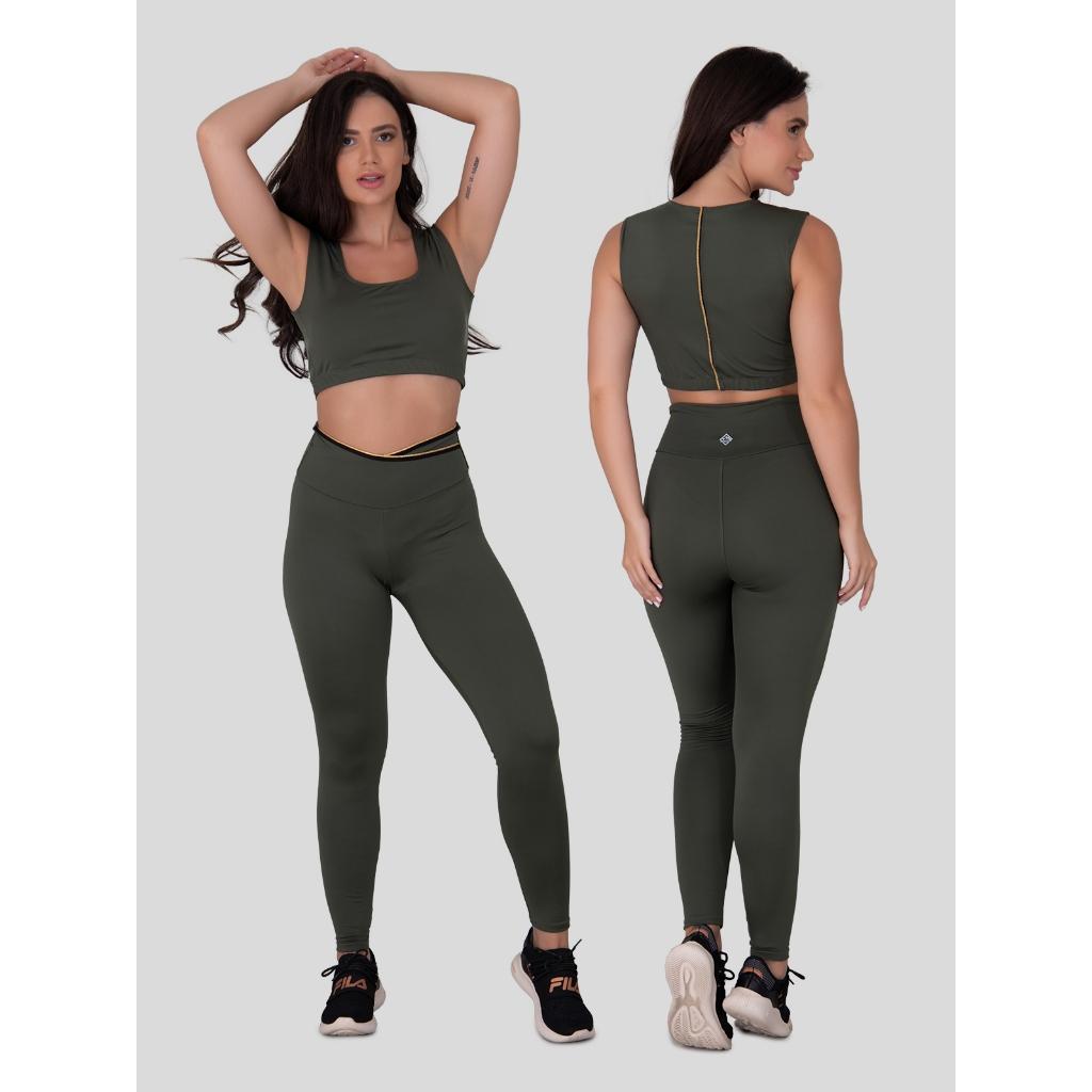 Conjunto Fitness Top + Legging Feminina Academia Yoga Lurex