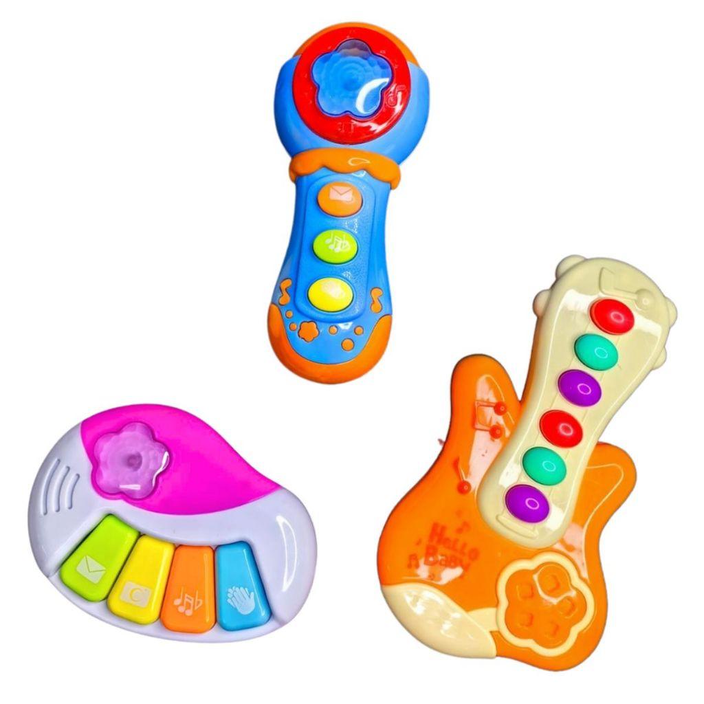 Brinquedos Musicais Luz E Som Guitarra Piano E Microfone Baby Coloridos Brinquedo