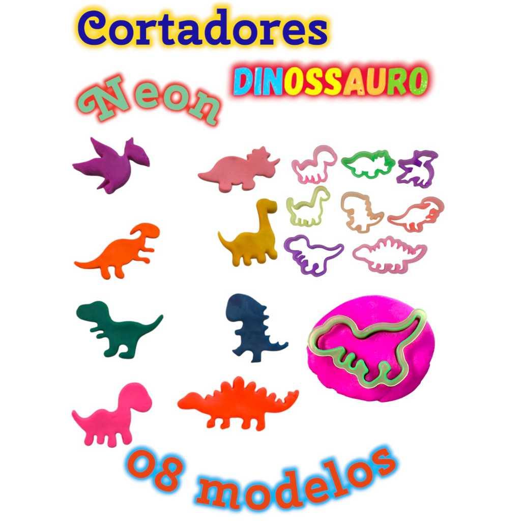 50 Cortador De Massinha Dinossauro Neon Forminha Modelar P Kit Festa Aniversario Prenda Lembrancinha