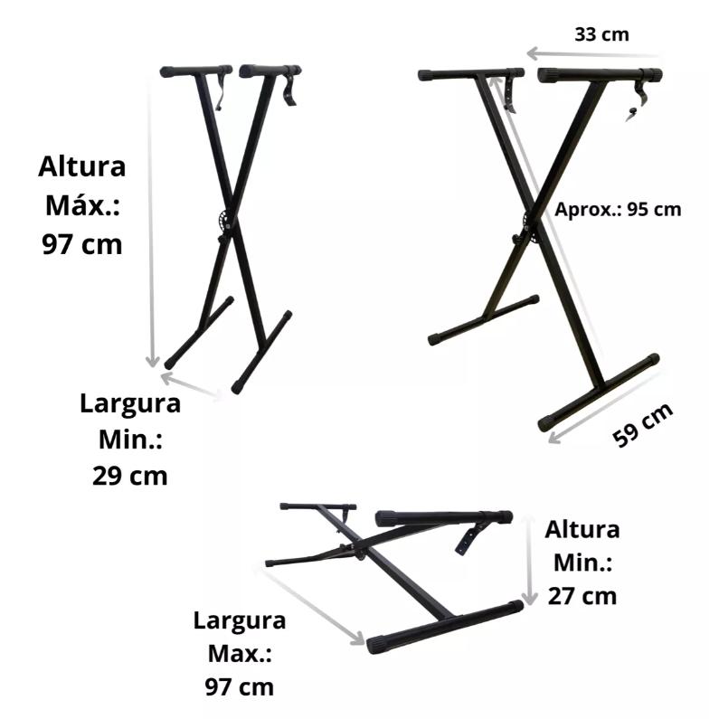 Suporte Para Teclado Musical Universal 1 X Até 15kg E 2 X Até 30kg Estante Pedestal 7 Níveis