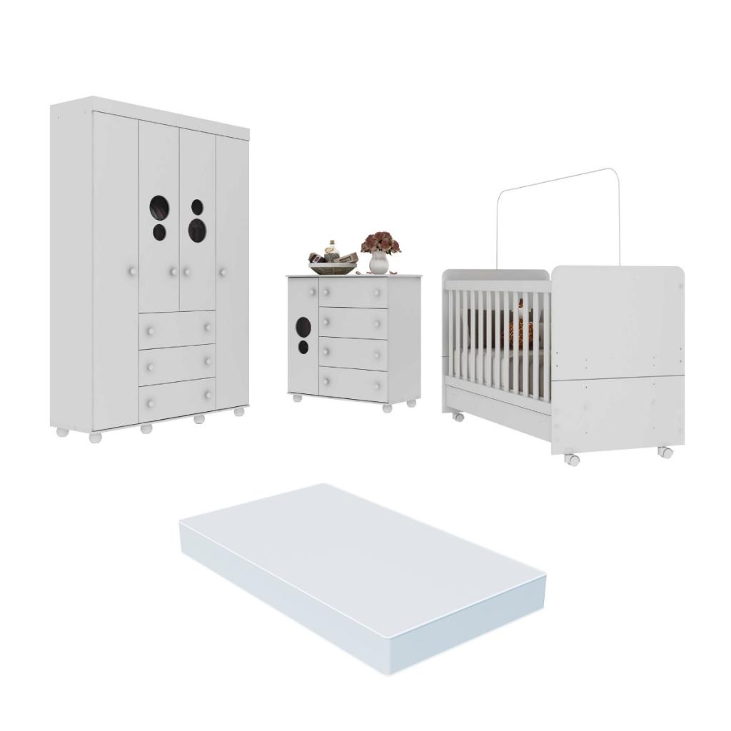 Quarto Completo Infantil Com Colchão Incluso Multimóveis Pimpolho Branco