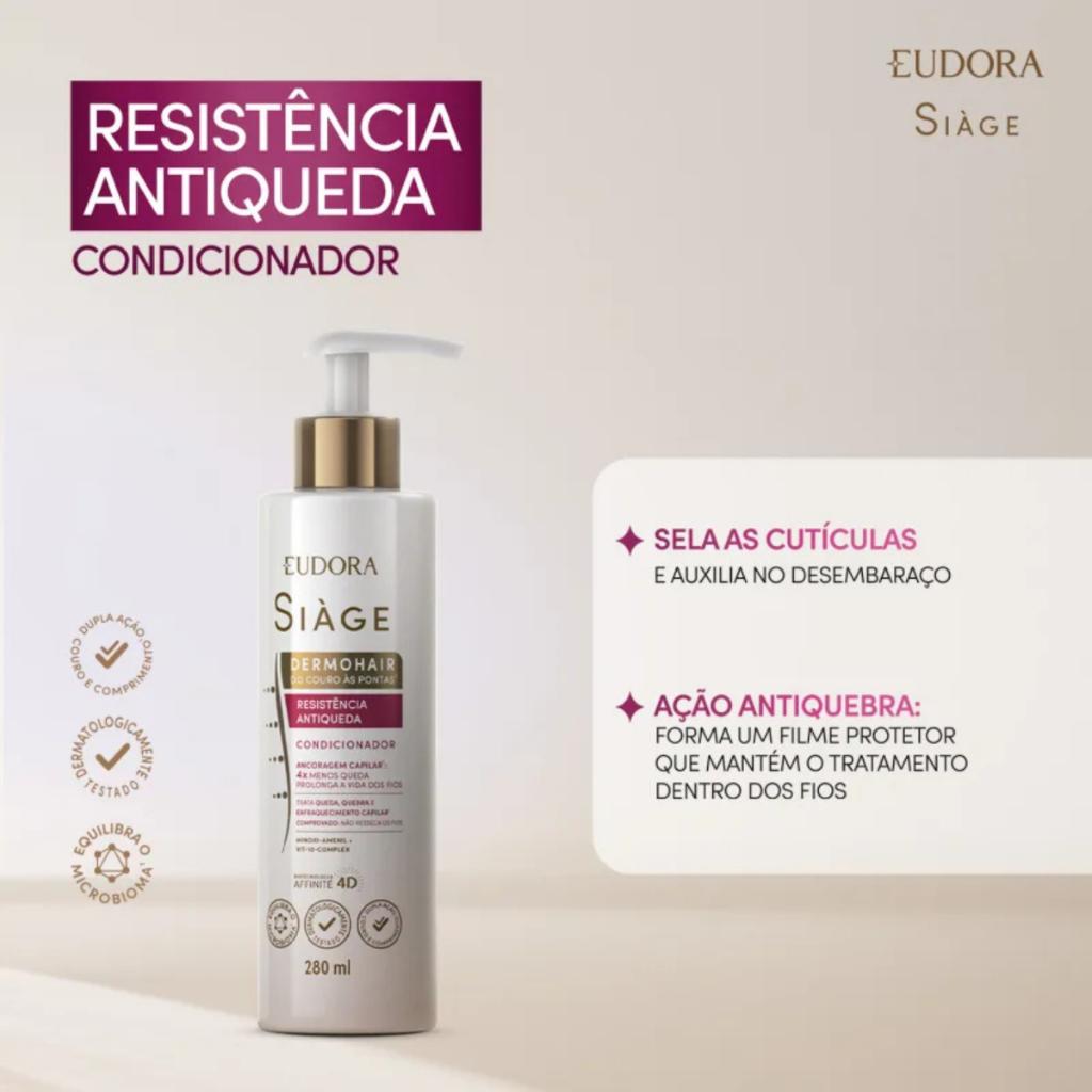 Condicionador Eudora Siàge Dermohair Resistência Antiqueda Com 280ml