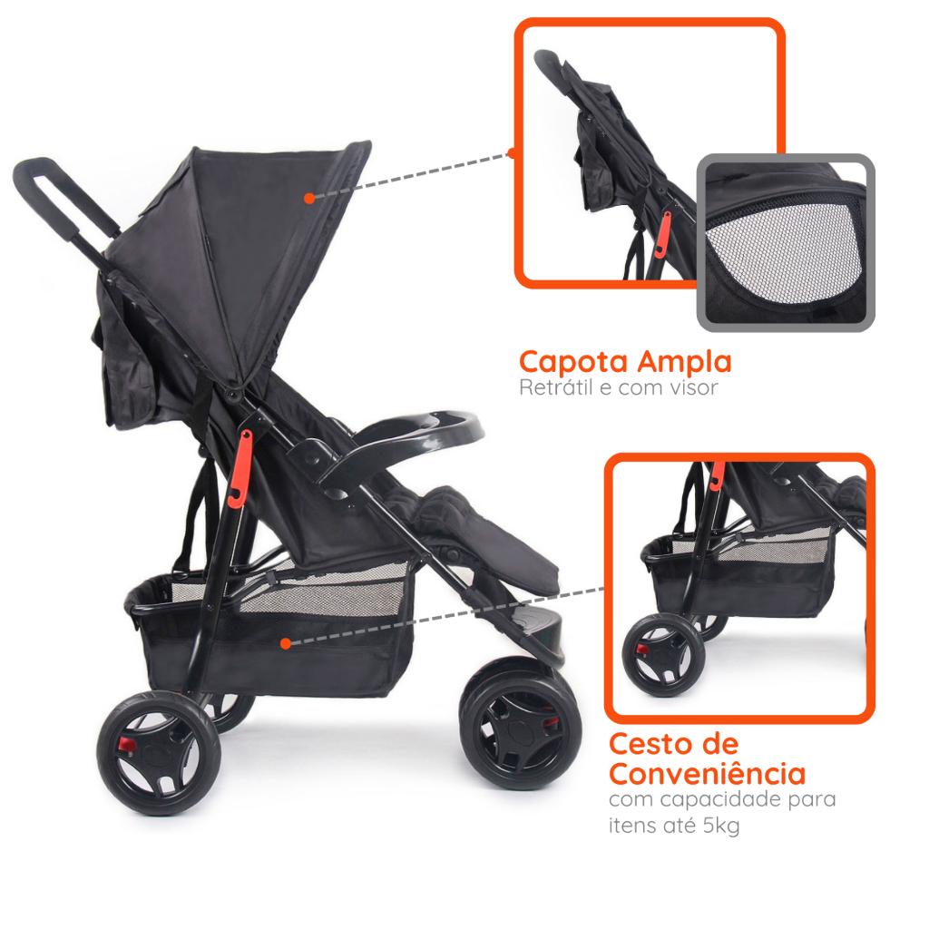 Carrinho De Bebê De Passeio Voyage Delta Reclinável Preto 0-15kg 3 Rodas