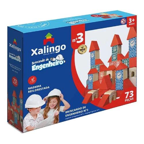 Blocos Montar Xalingo 73 Peças Engenheiro Infantil Madeira Construção Coordenação Motora Brinquedo