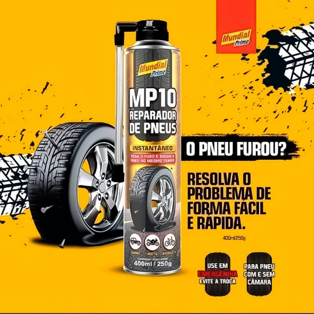 Reparador De Pneu Spray Instantâneo Furo 400ml 260G Carro - Bike - Moto Multiuso Unidade Ou Kit