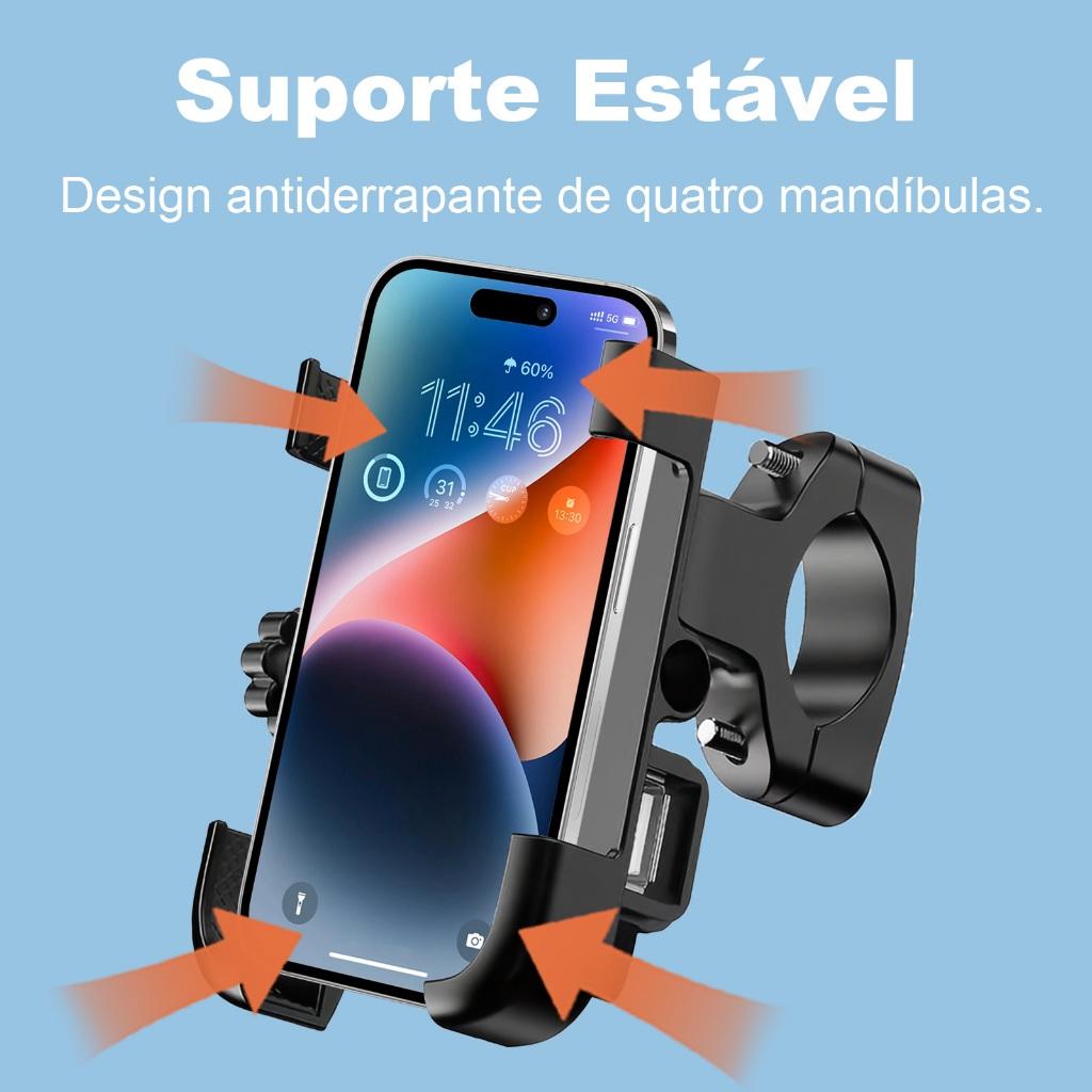 H Maston Cj-108 Suporte Celular Para Moto Bike Forte De Metal Alumínio Com Carregador USB
