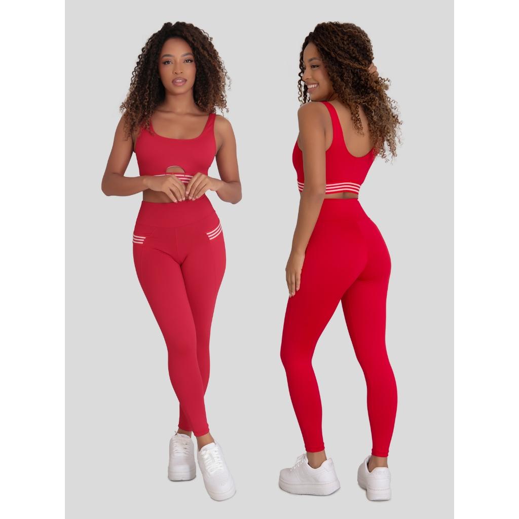 Conjunto Fitness Feminino Poliamida Com Bolsos