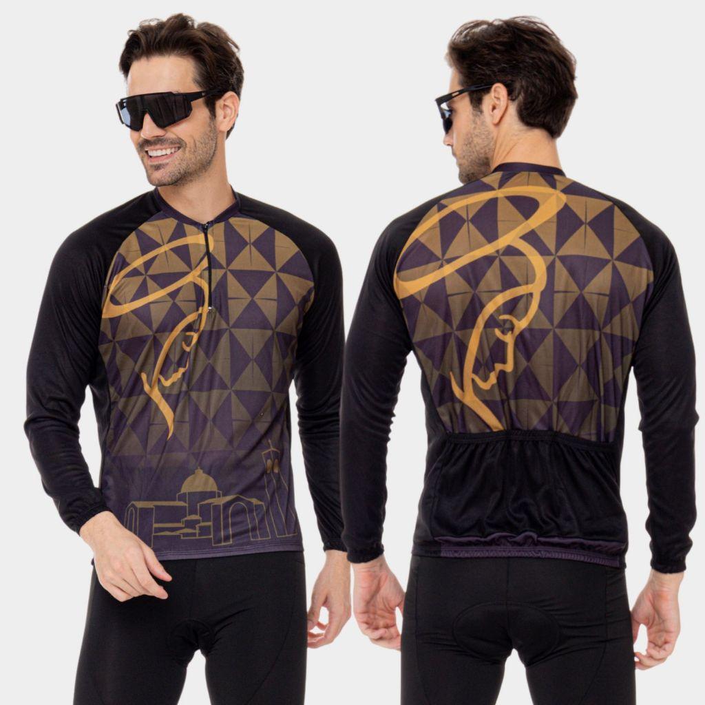 Kit Ciclismo Masculino Conjunto Camiseta Manga Longa Proteção Uv Bermuda Short Forro Espuma Way