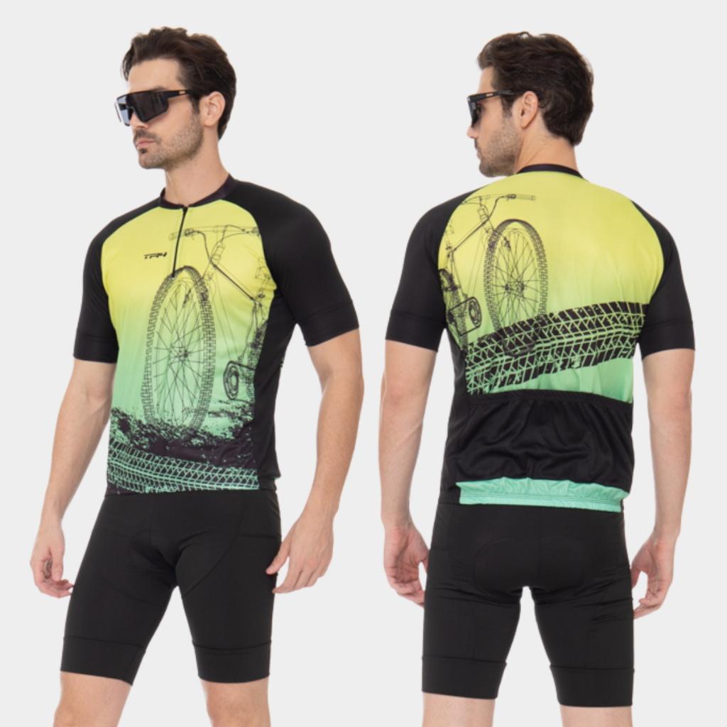 Conjunto Ciclismo Masculino Camisa Proteção Uv Short Bermuda Forro Espuma Bike Pedalar Mtb