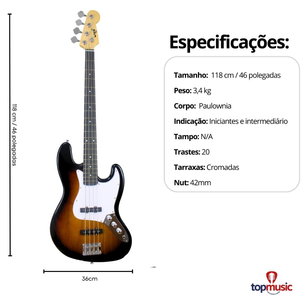 Kit Contra Baixo Bravo 4 Cordas Bb100 Passivo Jazz Bass + Acessórios