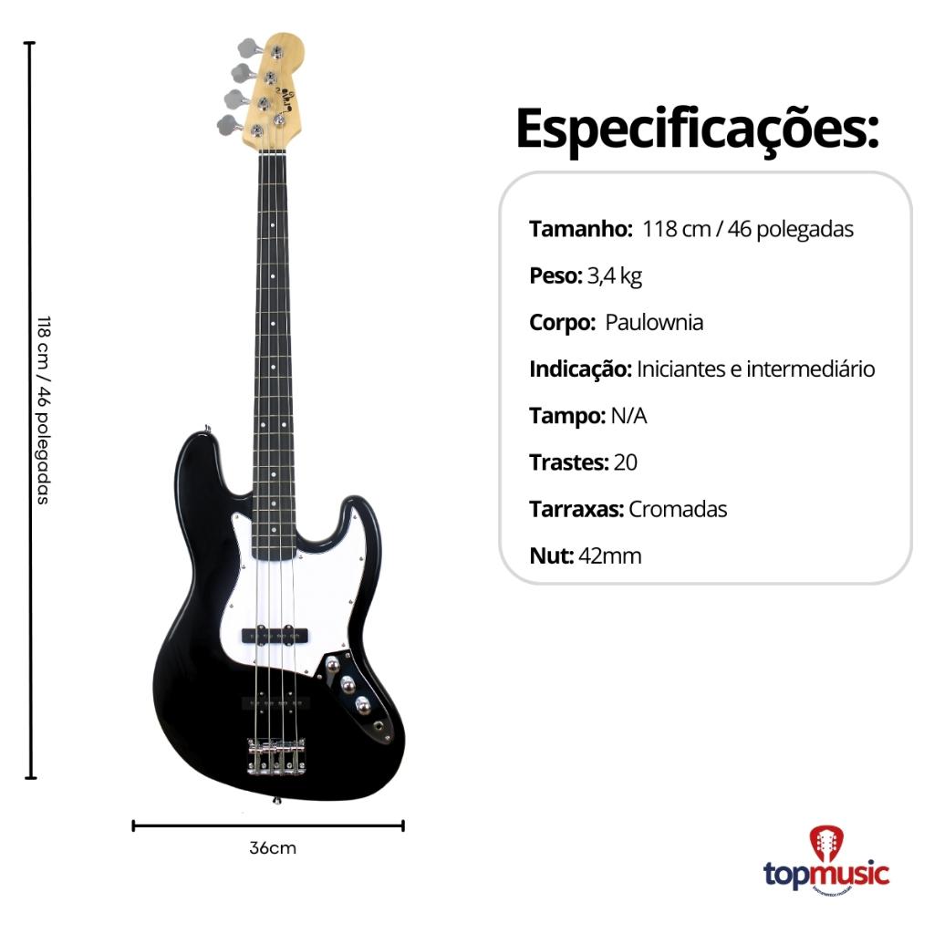 Kit Contra Baixo Bravo 4 Cordas Bb100 Passivo Jazz Bass + Acessórios + Amplificador