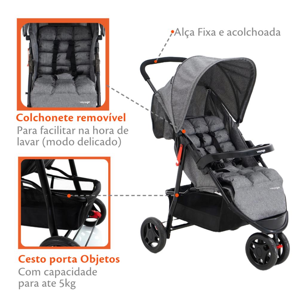 Carrinho De Bebê Com Bebê Conforto Voyage Travel System Delta 0-15kg Cinza 3 Rodas