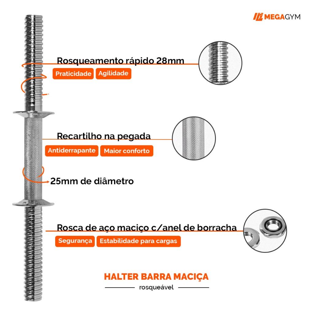 Halter Barra Maciça 40cm Cromada Com Rosca Rápida Treino Musculação Academia