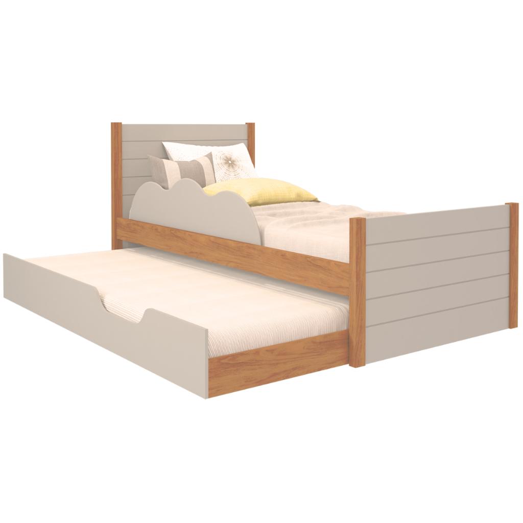 Bicama Infantil Solteiro 100 Mdf Bibox Cama Auxiliar Com Rodizio Nuvem Nature/off White