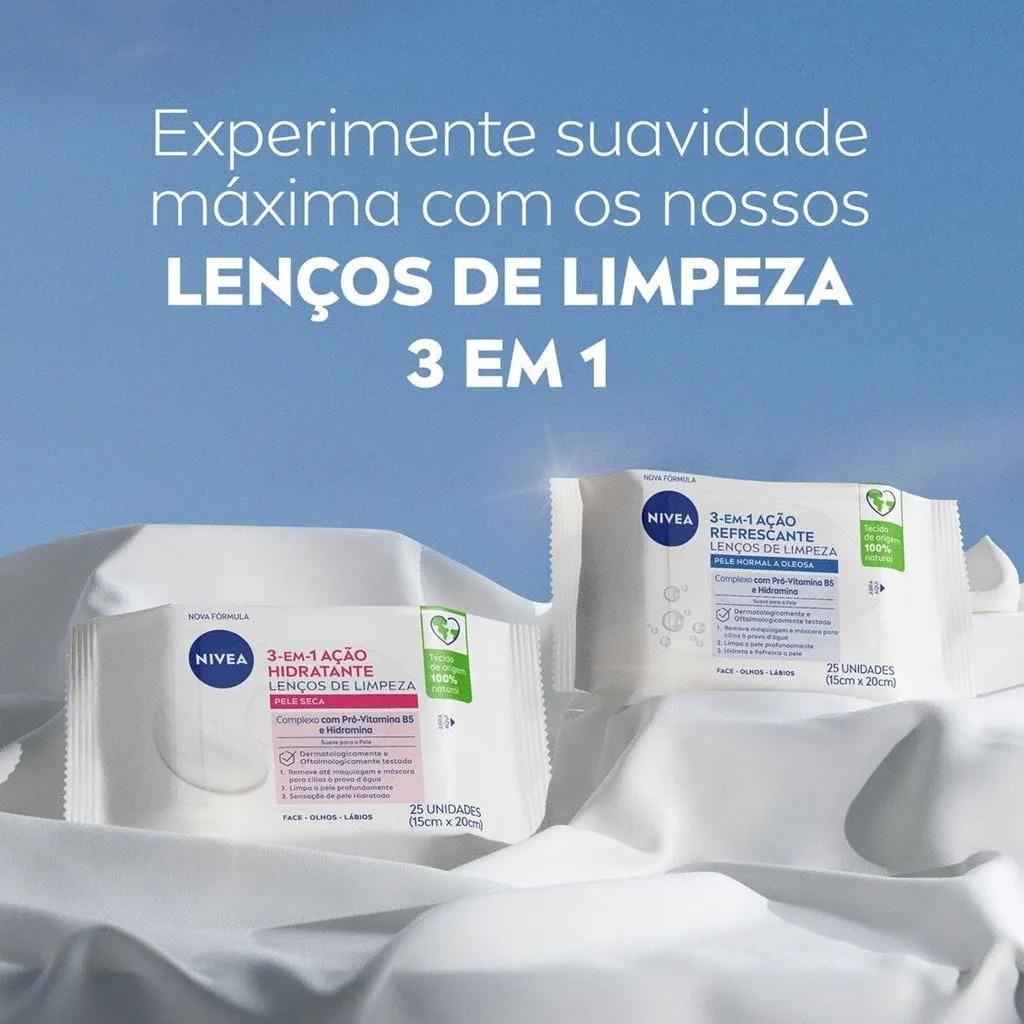 Nivea Lenços De Limpeza Facial Ação Hidratante 3 Em 1 - Pacote Com 25 Unidades