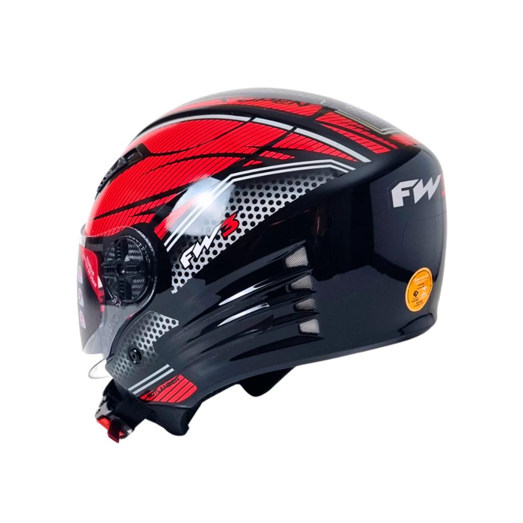 Capacete Fw3 Para Moto X Open Preto Vermelho Tamanho 58