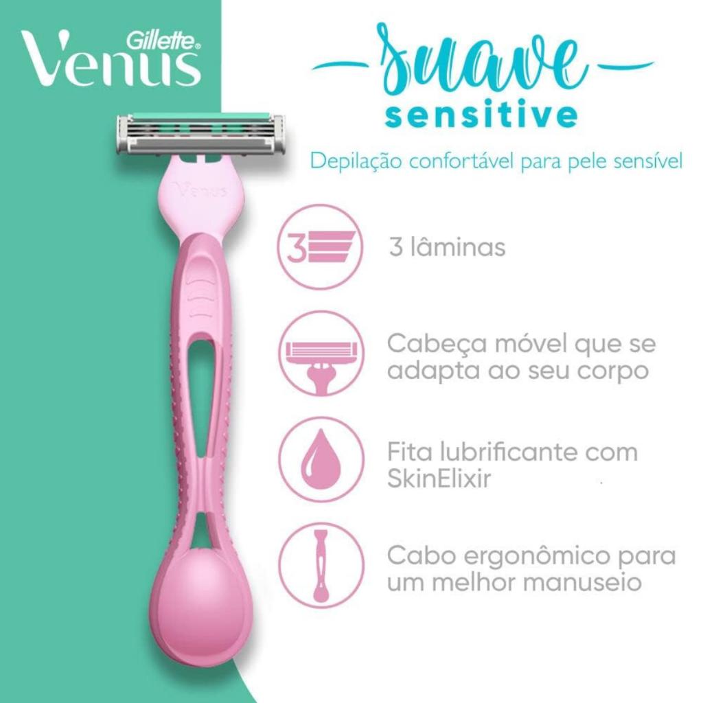 Aparelho De Depilar Gillette Venus Suave Sensitive 2 Unidades