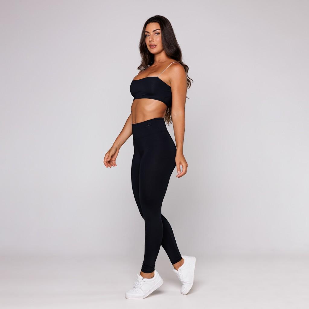 Conjunto Fitness Feminino Academia Top Faixa E Calça Legging Básica Treino Coleção Essential