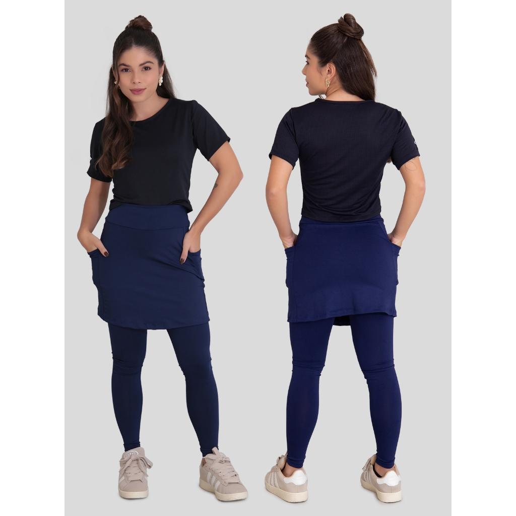 Kit Com 3 Calças Leggings Saia Com Bolsos Moda Evangelica Feminina