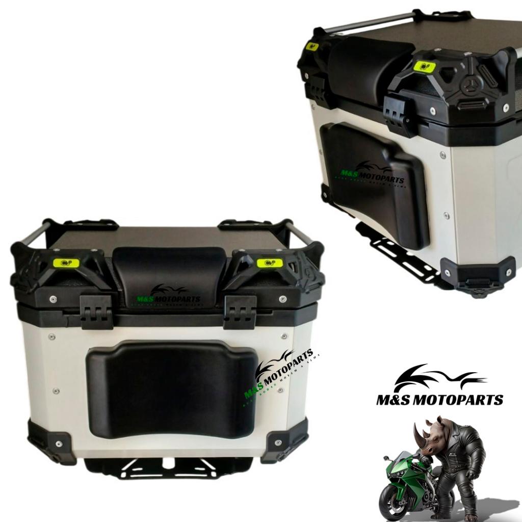 Kit Baú Alumínio 45l Moto + Encosto Bauleto - Universal Para Todas As Motos - Baú Traseiro