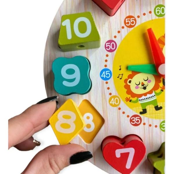 Relógio Montessori Madeira Educativo Encaixe Didático Infantil