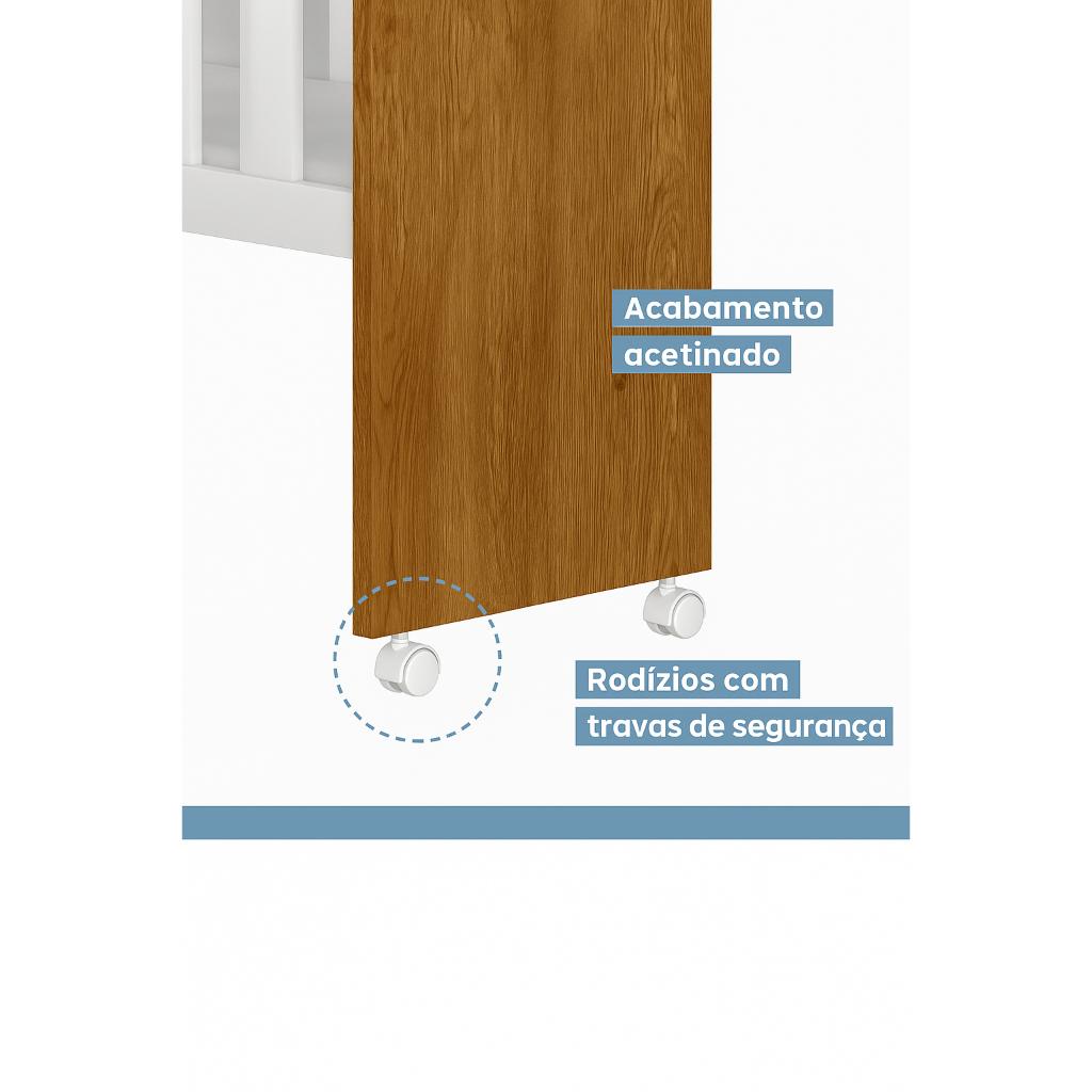 Mini Berço Rubi Multifuncional 5 Em 1 Branco/madeira Rodinhas Acompanha Colchão - Av