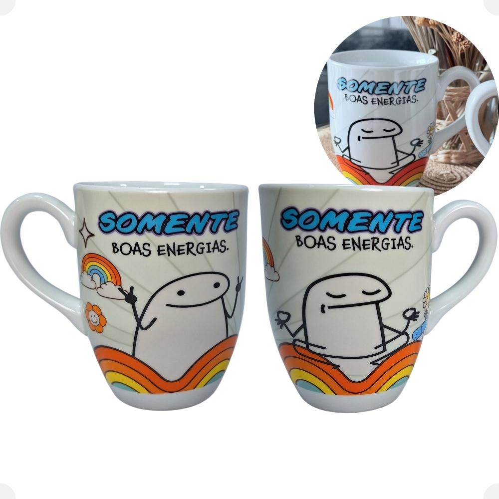 Caneca Meme Somente Boas Energias 300ml Em Porcelana Branca Da Linha Hauskraft Para Chá Café Canc224