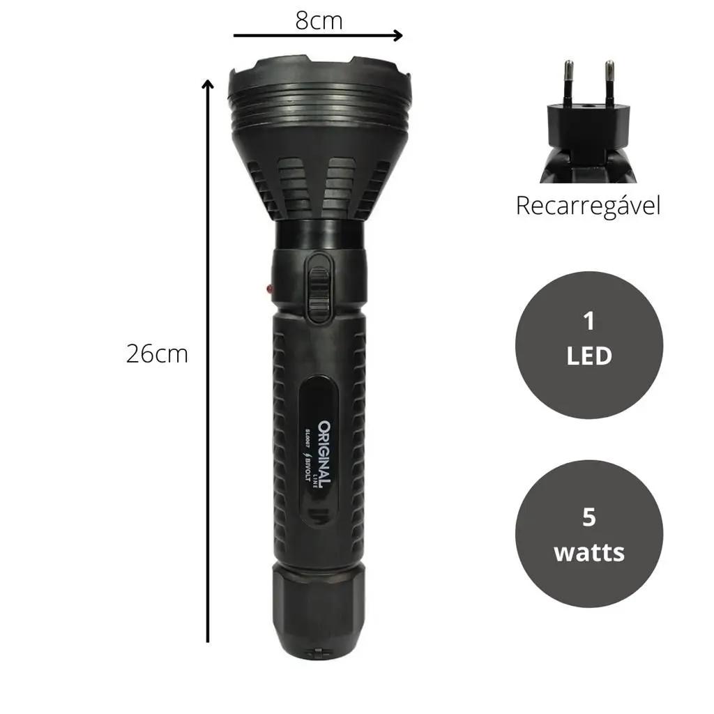 Lanterna LED Recarregável Tomada Bivolt 5W Luz Branca Forte Camping Pesca Acampamento Portátil Top