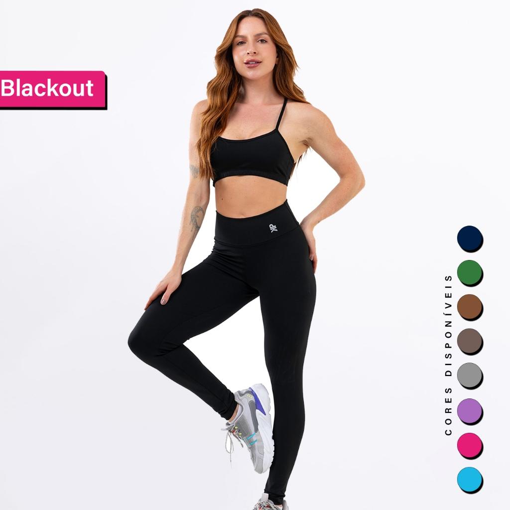 Conjunto Fitness Top Alça E Calça Legging Cós Alto Feminino Liso Básico Academia